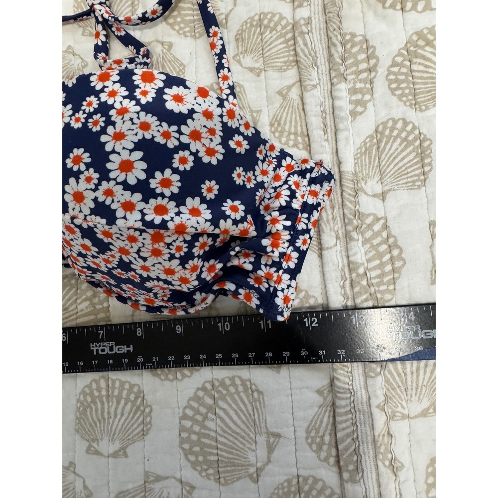 Old Navy Womens Navy Blue Orange Daisy Floral Bandeau Halter Bikini Top‎ Medium - Picture 2 of 9